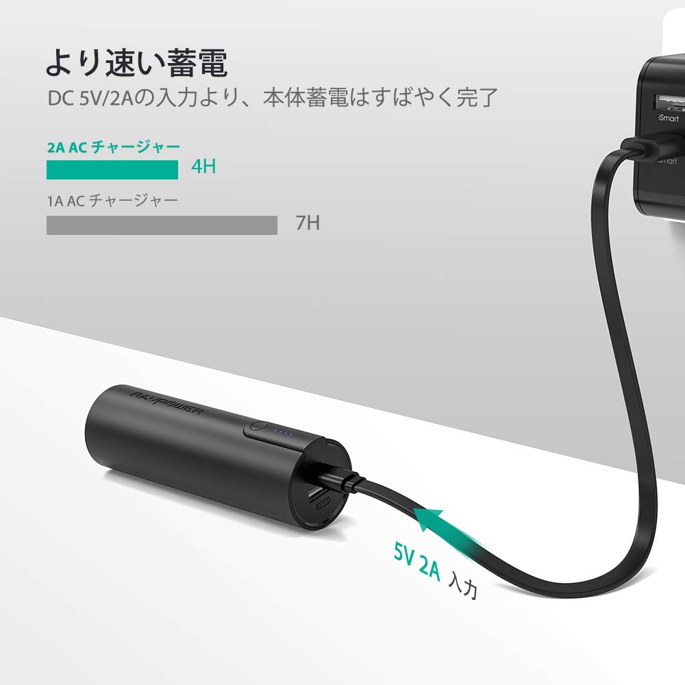 モバイルバッテリー Rp Pb134 ブラック 5000mah Usb Type A 1ポート スティック型 Ravpower Japan